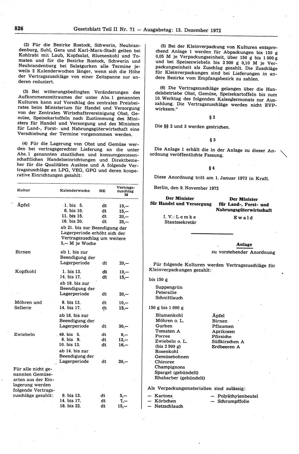 Gesetzblatt (GBl.) der Deutschen Demokratischen Republik (DDR) Teil ⅠⅠ 1972, Seite 826 (GBl. DDR ⅠⅠ 1972, S. 826)