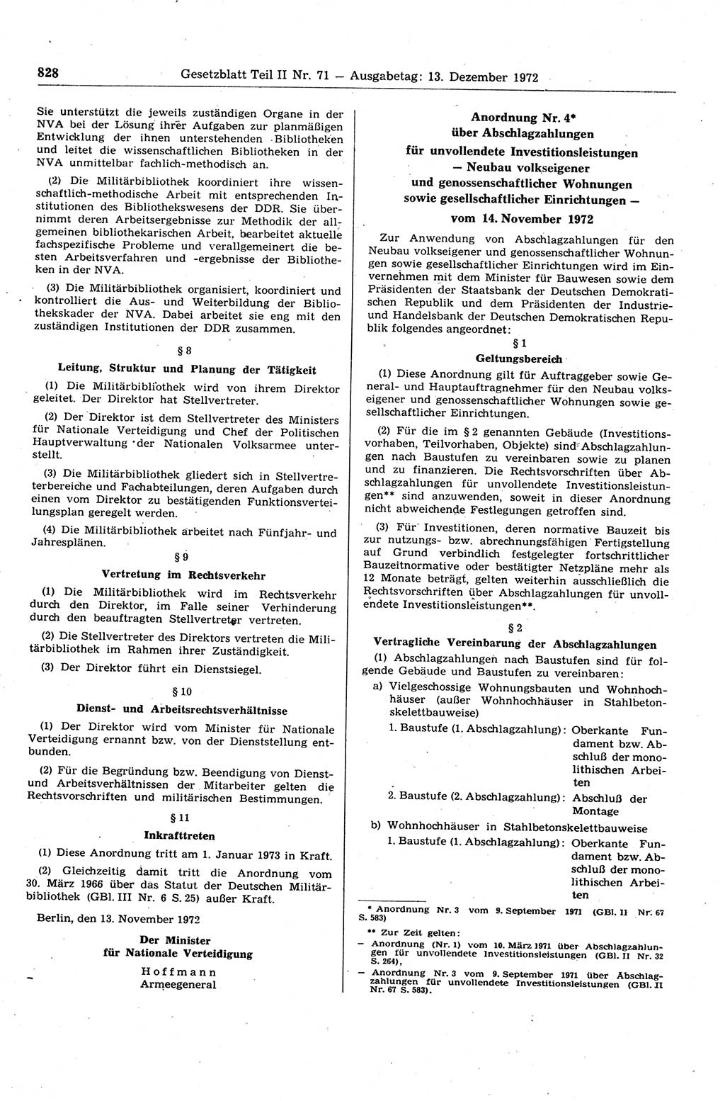 Gesetzblatt (GBl.) der Deutschen Demokratischen Republik (DDR) Teil ⅠⅠ 1972, Seite 828 (GBl. DDR ⅠⅠ 1972, S. 828)