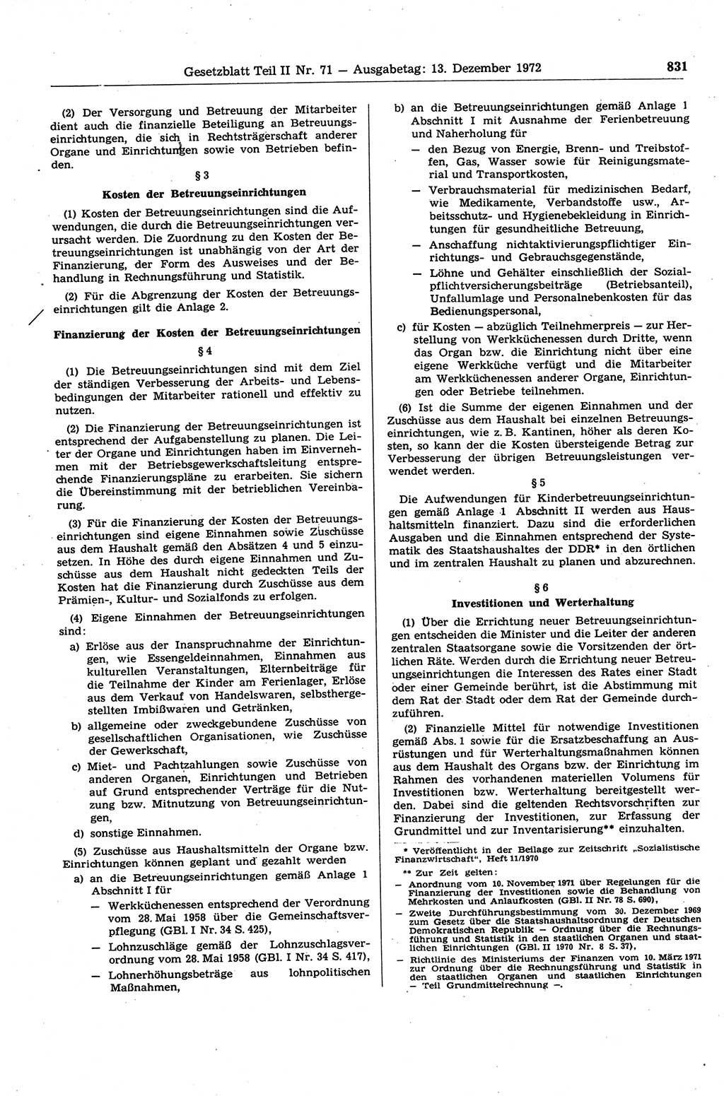 Gesetzblatt (GBl.) der Deutschen Demokratischen Republik (DDR) Teil ⅠⅠ 1972, Seite 831 (GBl. DDR ⅠⅠ 1972, S. 831)
