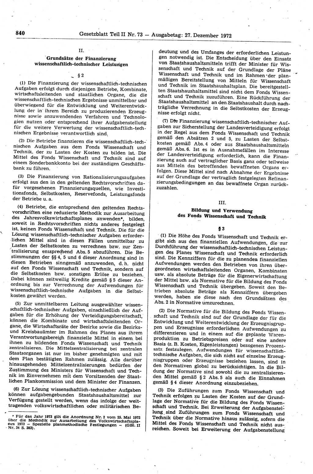 Gesetzblatt (GBl.) der Deutschen Demokratischen Republik (DDR) Teil ⅠⅠ 1972, Seite 840 (GBl. DDR ⅠⅠ 1972, S. 840)