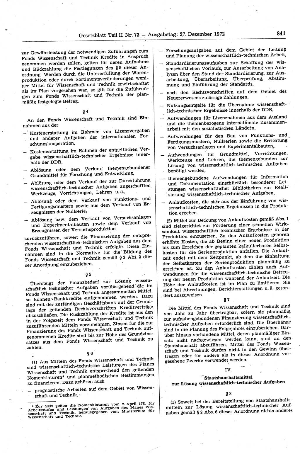 Gesetzblatt (GBl.) der Deutschen Demokratischen Republik (DDR) Teil ⅠⅠ 1972, Seite 841 (GBl. DDR ⅠⅠ 1972, S. 841)