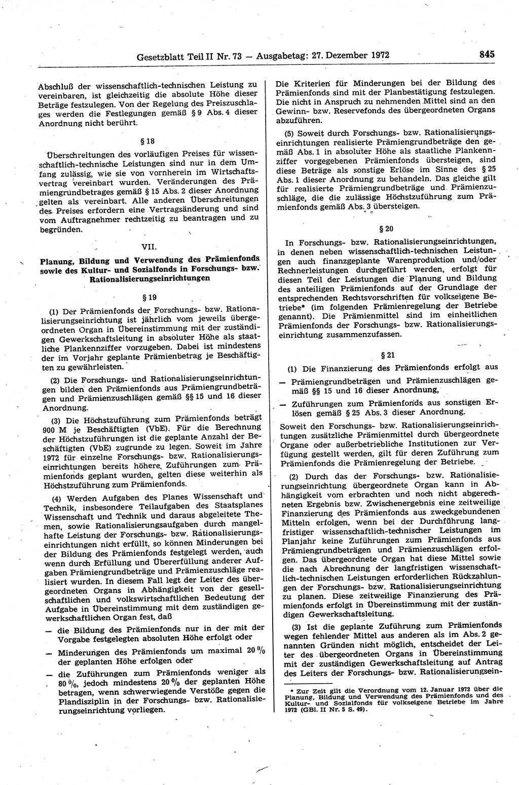 Gesetzblatt (GBl.) der Deutschen Demokratischen Republik (DDR) Teil ⅠⅠ 1972, Seite 845 (GBl. DDR ⅠⅠ 1972, S. 845)