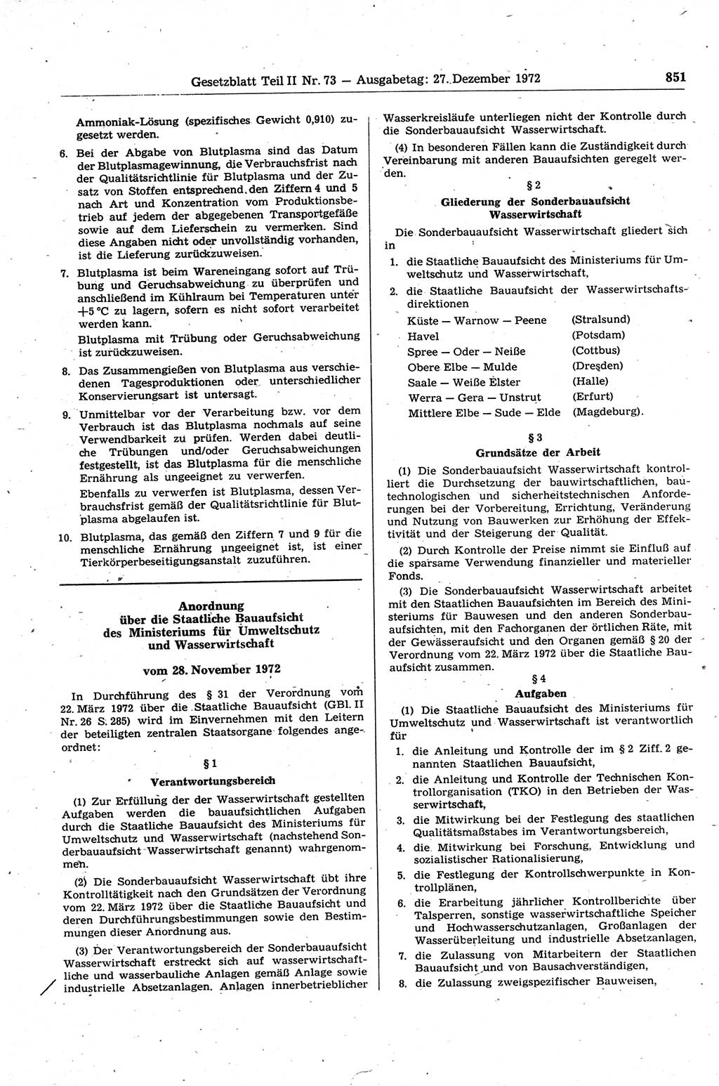 Gesetzblatt (GBl.) der Deutschen Demokratischen Republik (DDR) Teil ⅠⅠ 1972, Seite 851 (GBl. DDR ⅠⅠ 1972, S. 851)