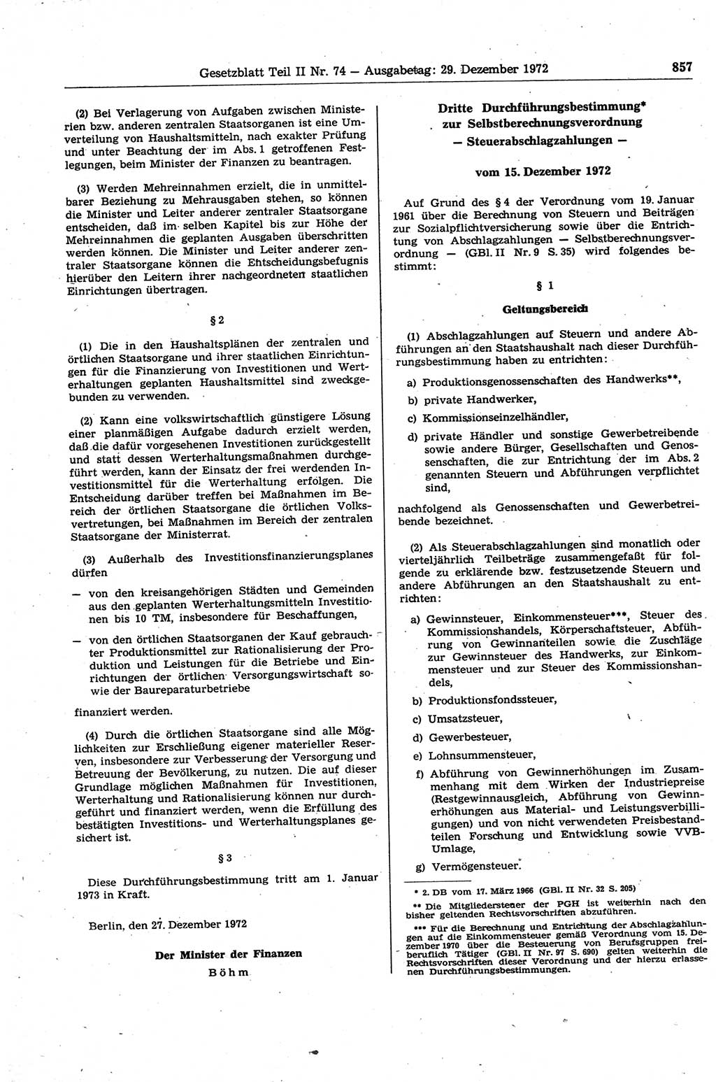 Gesetzblatt (GBl.) der Deutschen Demokratischen Republik (DDR) Teil ⅠⅠ 1972, Seite 857 (GBl. DDR ⅠⅠ 1972, S. 857)