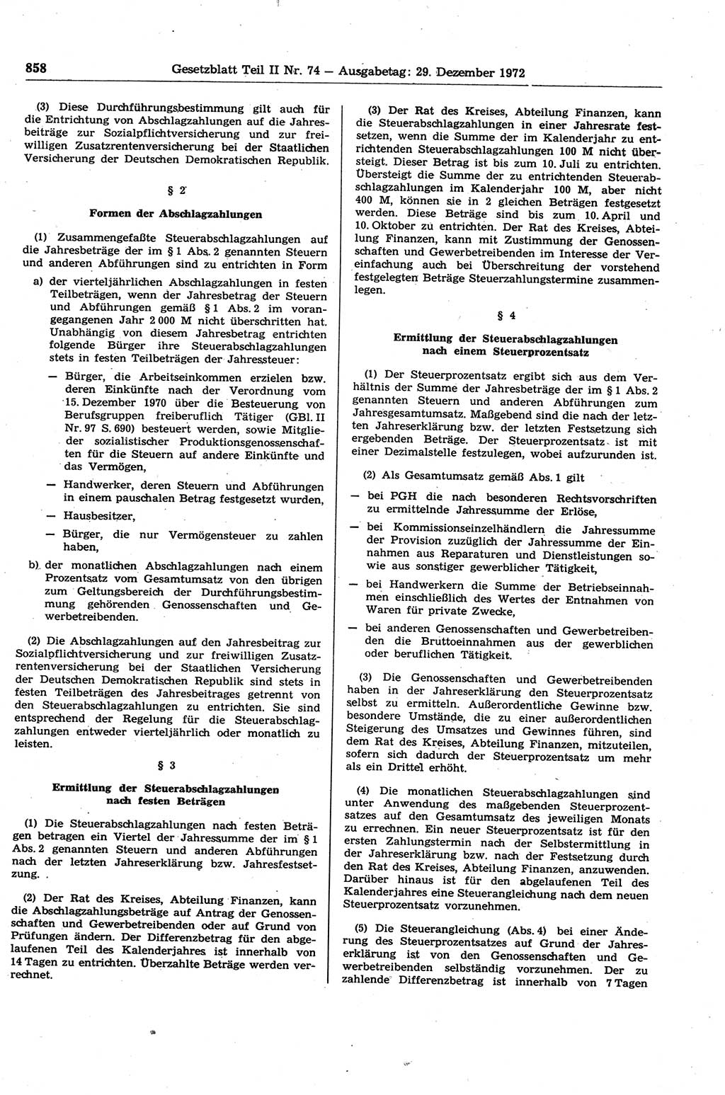 Gesetzblatt (GBl.) der Deutschen Demokratischen Republik (DDR) Teil ⅠⅠ 1972, Seite 858 (GBl. DDR ⅠⅠ 1972, S. 858)
