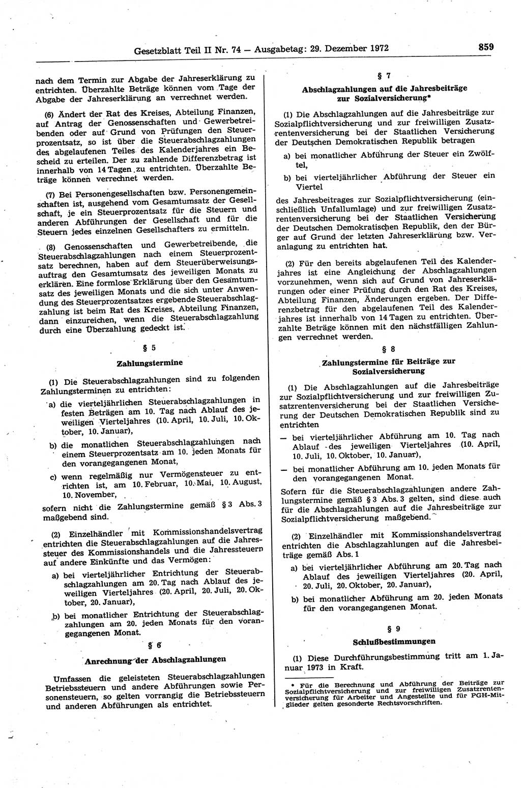 Gesetzblatt (GBl.) der Deutschen Demokratischen Republik (DDR) Teil ⅠⅠ 1972, Seite 859 (GBl. DDR ⅠⅠ 1972, S. 859)