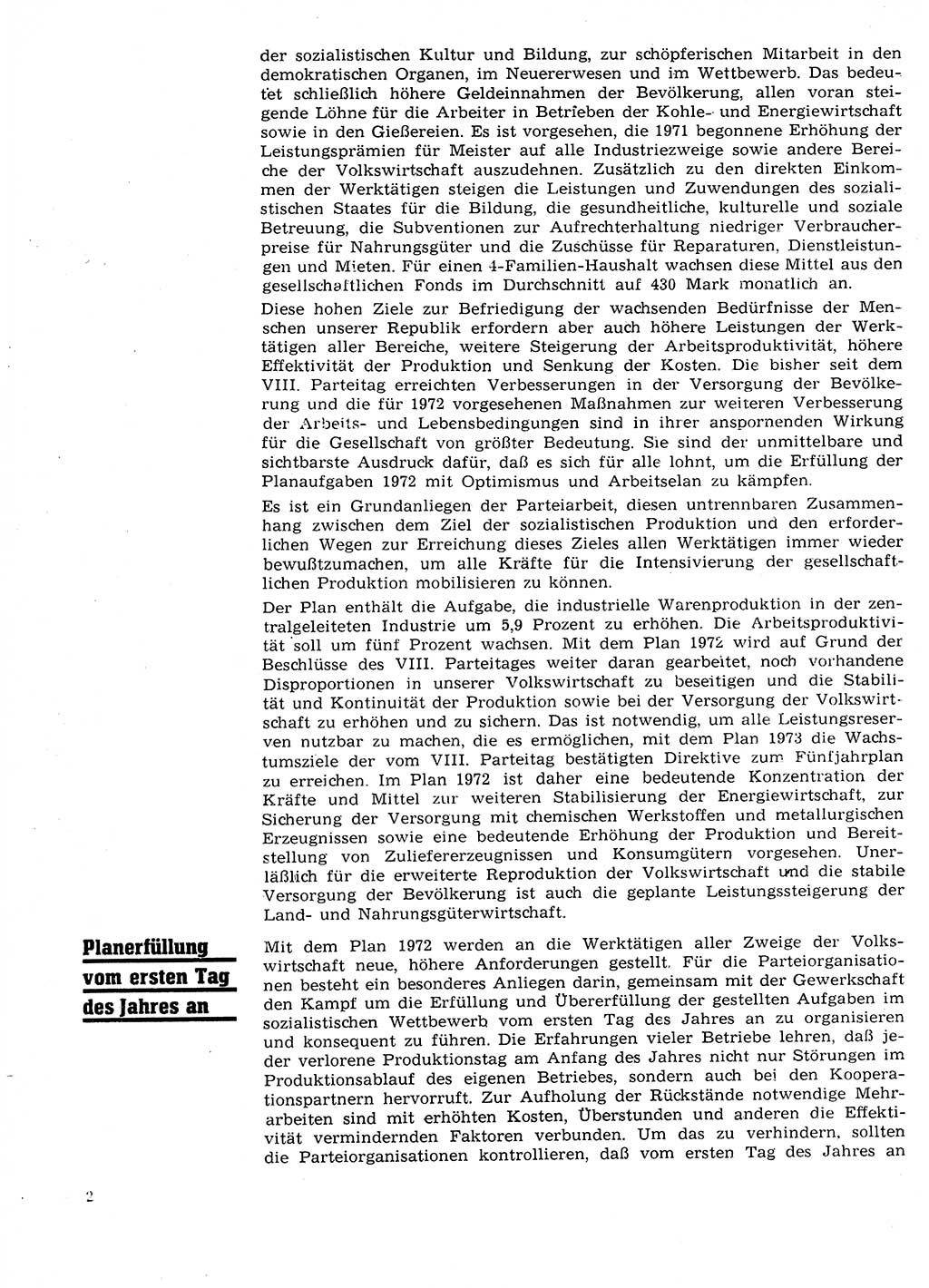 Neuer Weg (NW), Organ des Zentralkomitees (ZK) der SED (Sozialistische Einheitspartei Deutschlands) für Fragen des Parteilebens, 27. Jahrgang [Deutsche Demokratische Republik (DDR)] 1972, Seite 2 (NW ZK SED DDR 1972, S. 2)