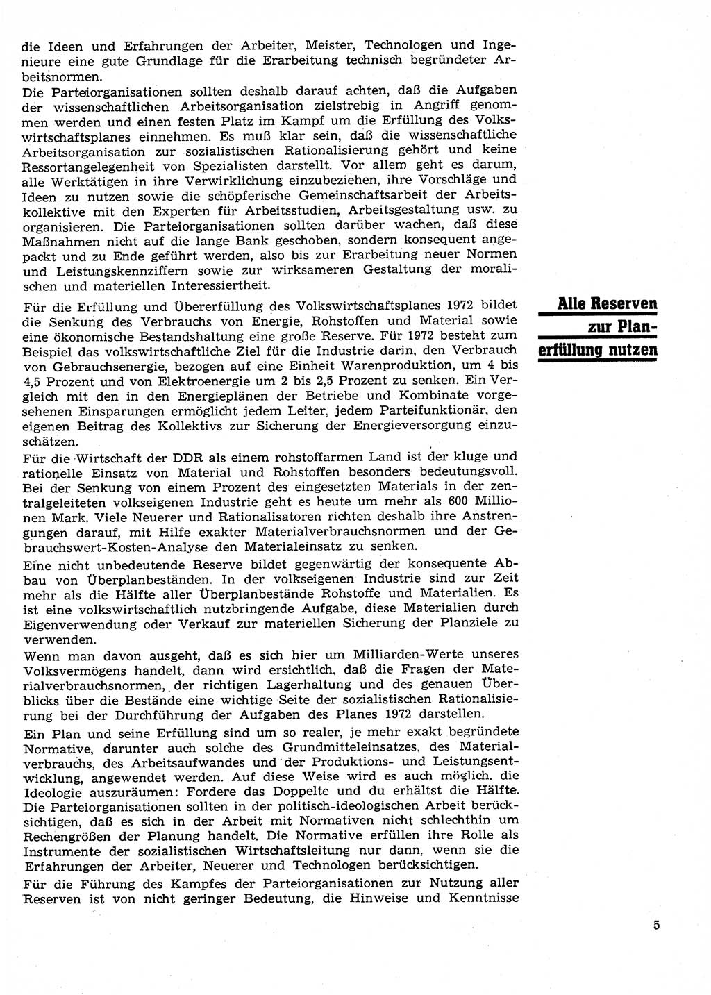 Neuer Weg (NW), Organ des Zentralkomitees (ZK) der SED (Sozialistische Einheitspartei Deutschlands) für Fragen des Parteilebens, 27. Jahrgang [Deutsche Demokratische Republik (DDR)] 1972, Seite 5 (NW ZK SED DDR 1972, S. 5)