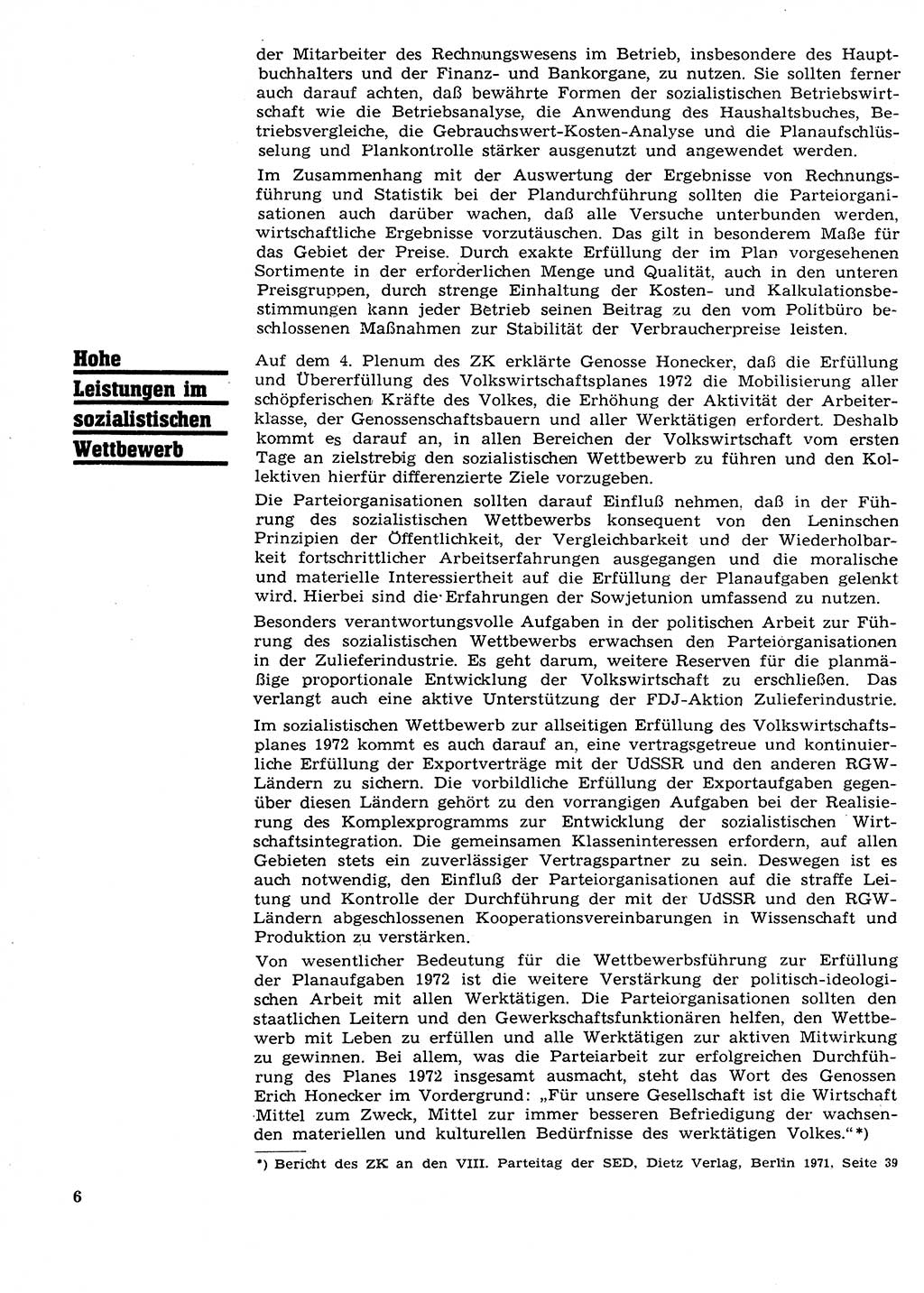 Neuer Weg (NW), Organ des Zentralkomitees (ZK) der SED (Sozialistische Einheitspartei Deutschlands) für Fragen des Parteilebens, 27. Jahrgang [Deutsche Demokratische Republik (DDR)] 1972, Seite 6 (NW ZK SED DDR 1972, S. 6)