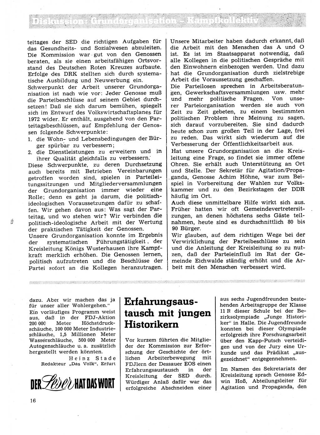 Neuer Weg (NW), Organ des Zentralkomitees (ZK) der SED (Sozialistische Einheitspartei Deutschlands) für Fragen des Parteilebens, 27. Jahrgang [Deutsche Demokratische Republik (DDR)] 1972, Seite 16 (NW ZK SED DDR 1972, S. 16)