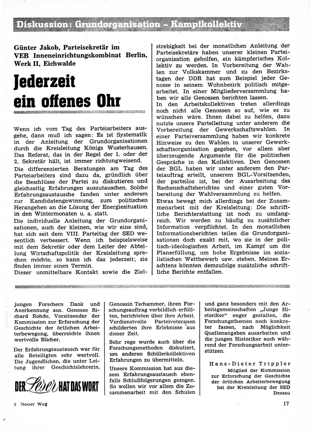 Neuer Weg (NW), Organ des Zentralkomitees (ZK) der SED (Sozialistische Einheitspartei Deutschlands) für Fragen des Parteilebens, 27. Jahrgang [Deutsche Demokratische Republik (DDR)] 1972, Seite 17 (NW ZK SED DDR 1972, S. 17)
