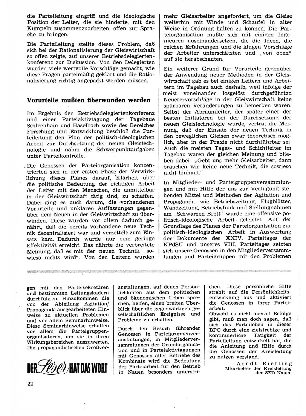 Neuer Weg (NW), Organ des Zentralkomitees (ZK) der SED (Sozialistische Einheitspartei Deutschlands) für Fragen des Parteilebens, 27. Jahrgang [Deutsche Demokratische Republik (DDR)] 1972, Seite 22 (NW ZK SED DDR 1972, S. 22)