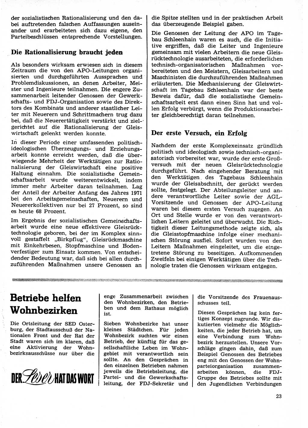 Neuer Weg (NW), Organ des Zentralkomitees (ZK) der SED (Sozialistische Einheitspartei Deutschlands) für Fragen des Parteilebens, 27. Jahrgang [Deutsche Demokratische Republik (DDR)] 1972, Seite 23 (NW ZK SED DDR 1972, S. 23)