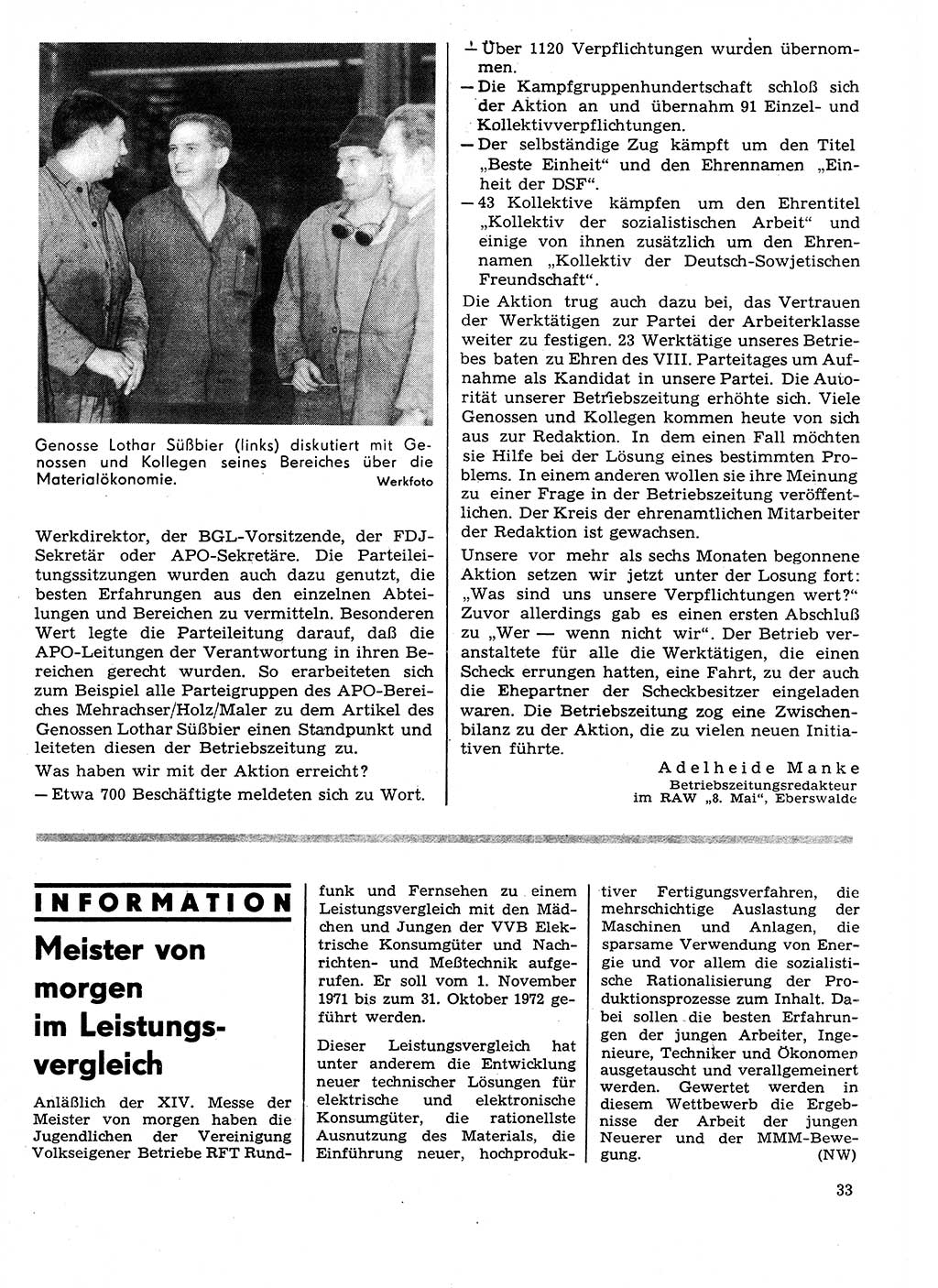 Neuer Weg (NW), Organ des Zentralkomitees (ZK) der SED (Sozialistische Einheitspartei Deutschlands) für Fragen des Parteilebens, 27. Jahrgang [Deutsche Demokratische Republik (DDR)] 1972, Seite 33 (NW ZK SED DDR 1972, S. 33)