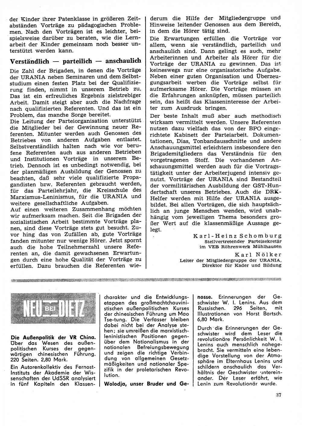 Neuer Weg (NW), Organ des Zentralkomitees (ZK) der SED (Sozialistische Einheitspartei Deutschlands) für Fragen des Parteilebens, 27. Jahrgang [Deutsche Demokratische Republik (DDR)] 1972, Seite 37 (NW ZK SED DDR 1972, S. 37)