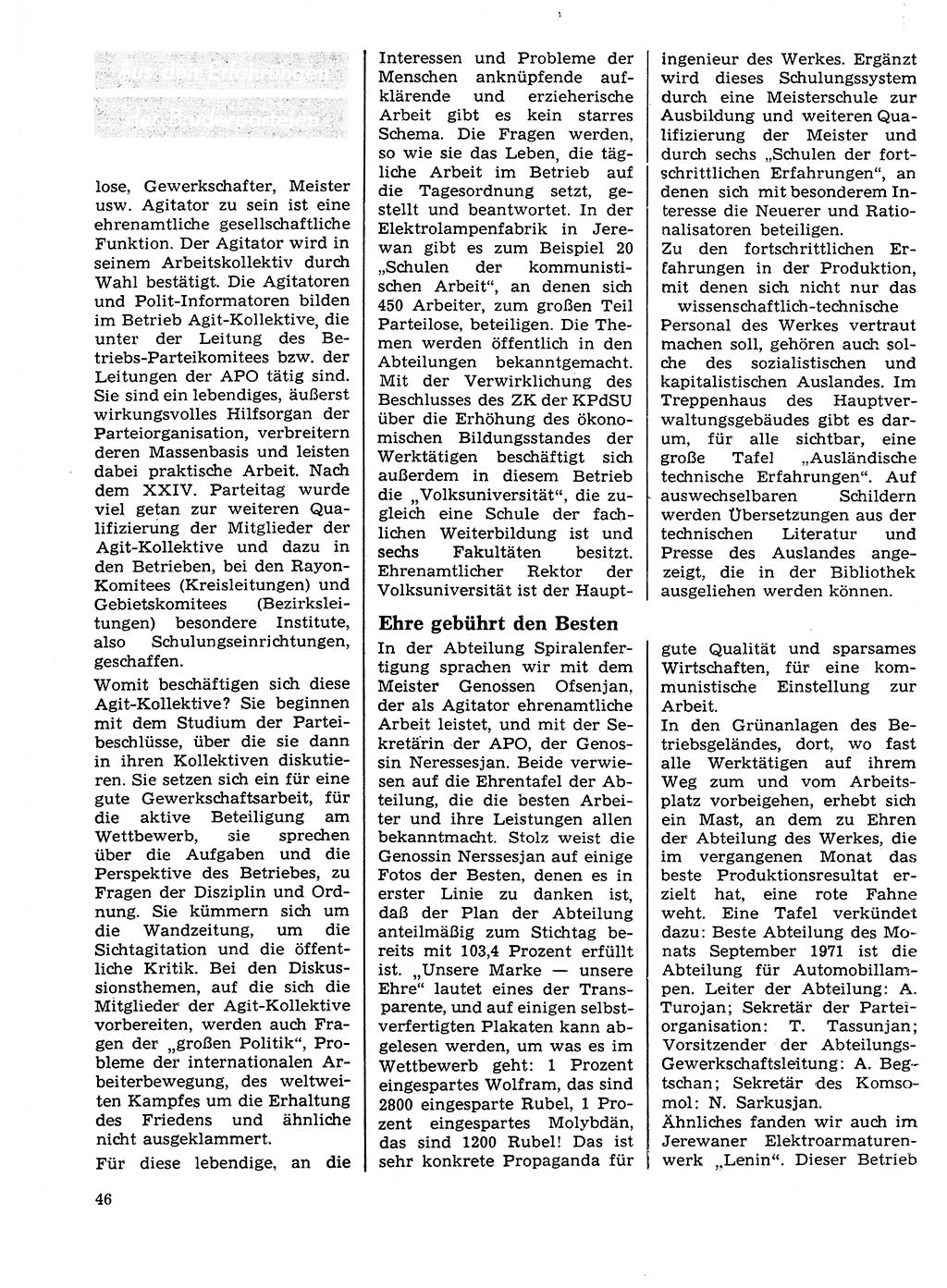 Neuer Weg (NW), Organ des Zentralkomitees (ZK) der SED (Sozialistische Einheitspartei Deutschlands) für Fragen des Parteilebens, 27. Jahrgang [Deutsche Demokratische Republik (DDR)] 1972, Seite 46 (NW ZK SED DDR 1972, S. 46)