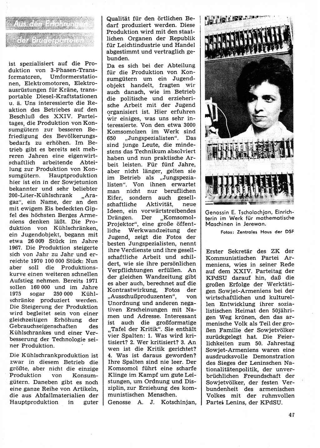 Neuer Weg (NW), Organ des Zentralkomitees (ZK) der SED (Sozialistische Einheitspartei Deutschlands) für Fragen des Parteilebens, 27. Jahrgang [Deutsche Demokratische Republik (DDR)] 1972, Seite 47 (NW ZK SED DDR 1972, S. 47)