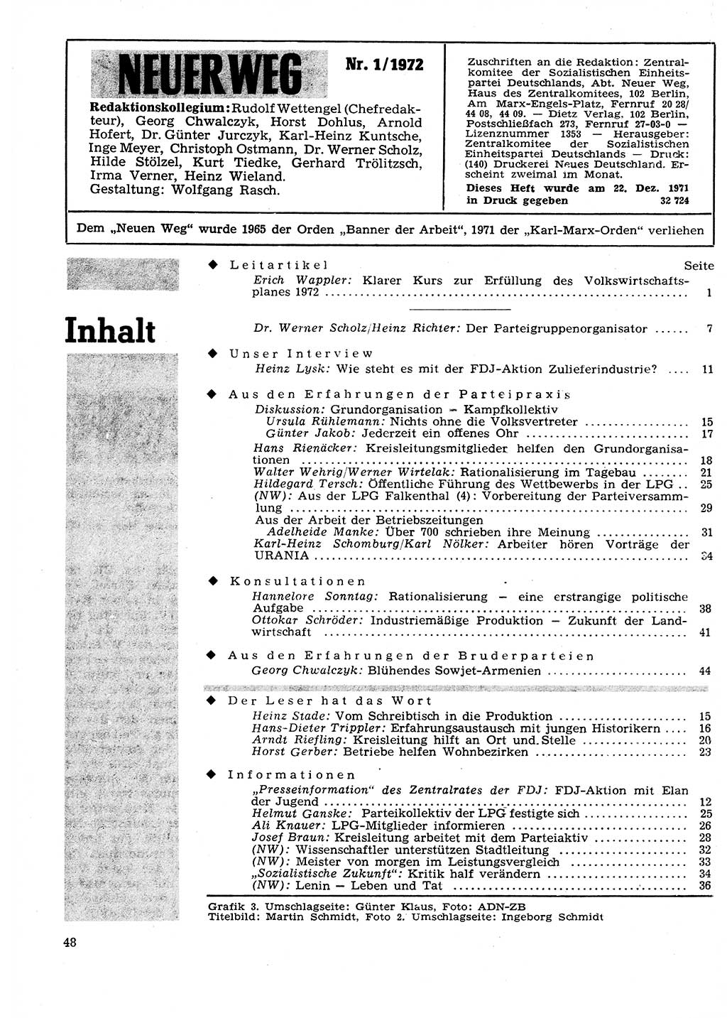 Neuer Weg (NW), Organ des Zentralkomitees (ZK) der SED (Sozialistische Einheitspartei Deutschlands) für Fragen des Parteilebens, 27. Jahrgang [Deutsche Demokratische Republik (DDR)] 1972, Seite 48 (NW ZK SED DDR 1972, S. 48)