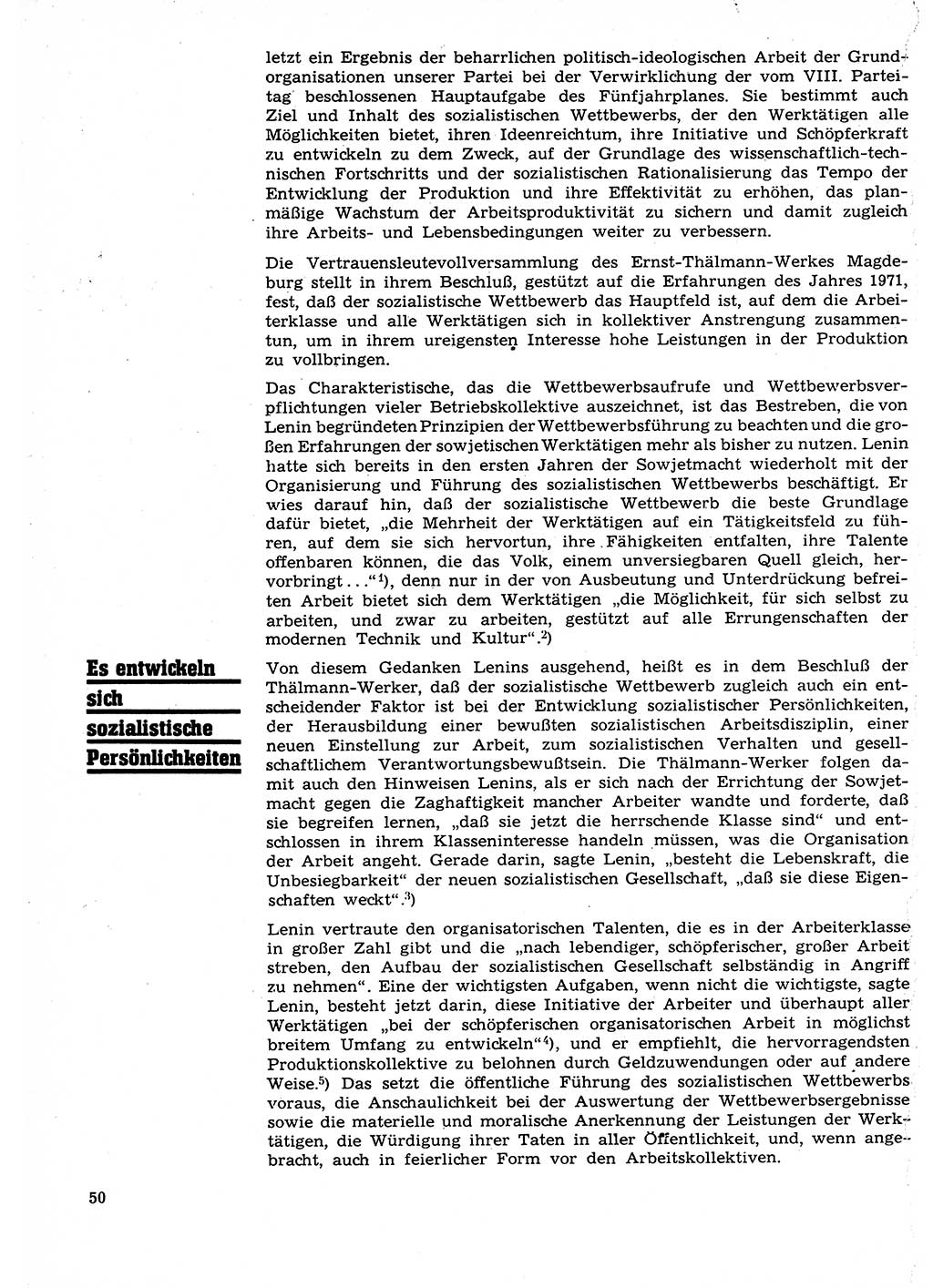 Neuer Weg (NW), Organ des Zentralkomitees (ZK) der SED (Sozialistische Einheitspartei Deutschlands) für Fragen des Parteilebens, 27. Jahrgang [Deutsche Demokratische Republik (DDR)] 1972, Seite 50 (NW ZK SED DDR 1972, S. 50)