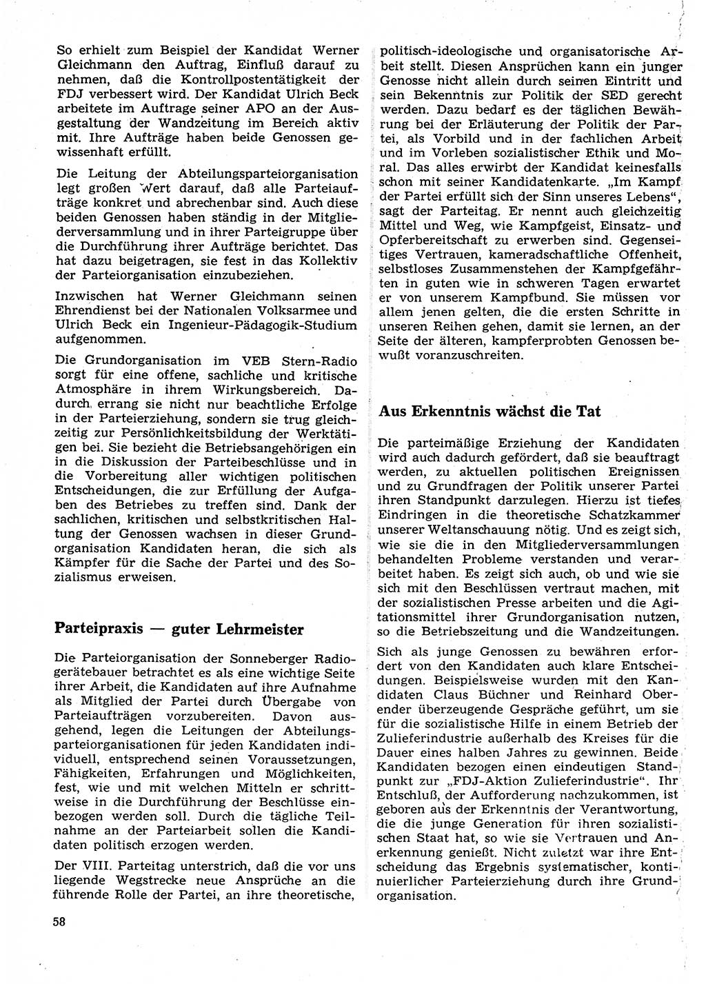 Neuer Weg (NW), Organ des Zentralkomitees (ZK) der SED (Sozialistische Einheitspartei Deutschlands) für Fragen des Parteilebens, 27. Jahrgang [Deutsche Demokratische Republik (DDR)] 1972, Seite 58 (NW ZK SED DDR 1972, S. 58)