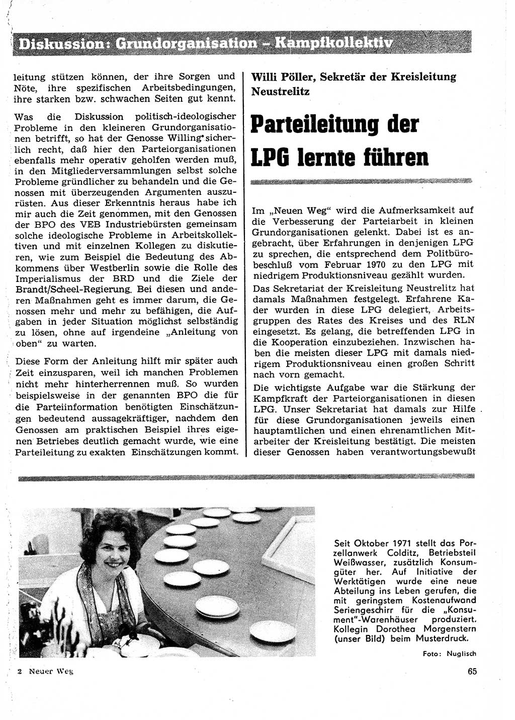 Neuer Weg (NW), Organ des Zentralkomitees (ZK) der SED (Sozialistische Einheitspartei Deutschlands) für Fragen des Parteilebens, 27. Jahrgang [Deutsche Demokratische Republik (DDR)] 1972, Seite 65 (NW ZK SED DDR 1972, S. 65)