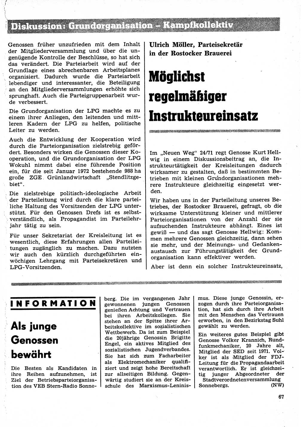 Neuer Weg (NW), Organ des Zentralkomitees (ZK) der SED (Sozialistische Einheitspartei Deutschlands) für Fragen des Parteilebens, 27. Jahrgang [Deutsche Demokratische Republik (DDR)] 1972, Seite 67 (NW ZK SED DDR 1972, S. 67)
