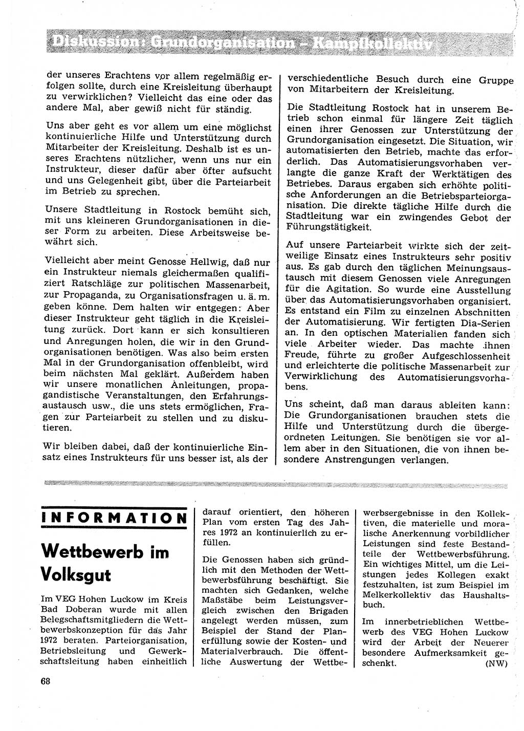 Neuer Weg (NW), Organ des Zentralkomitees (ZK) der SED (Sozialistische Einheitspartei Deutschlands) für Fragen des Parteilebens, 27. Jahrgang [Deutsche Demokratische Republik (DDR)] 1972, Seite 68 (NW ZK SED DDR 1972, S. 68)