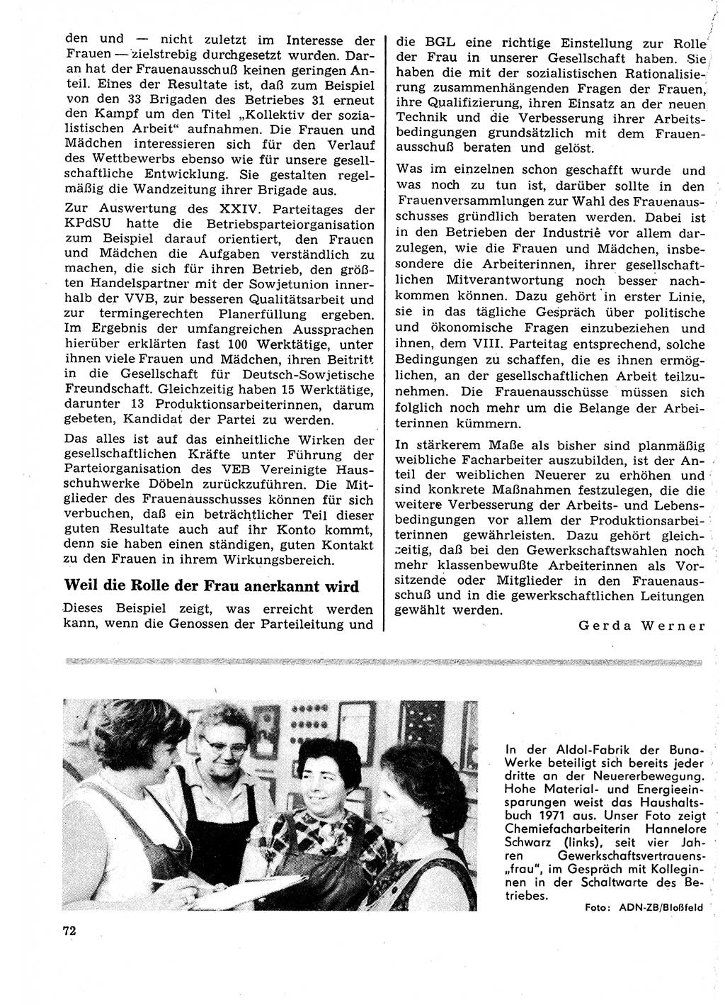 Neuer Weg (NW), Organ des Zentralkomitees (ZK) der SED (Sozialistische Einheitspartei Deutschlands) für Fragen des Parteilebens, 27. Jahrgang [Deutsche Demokratische Republik (DDR)] 1972, Seite 72 (NW ZK SED DDR 1972, S. 72)