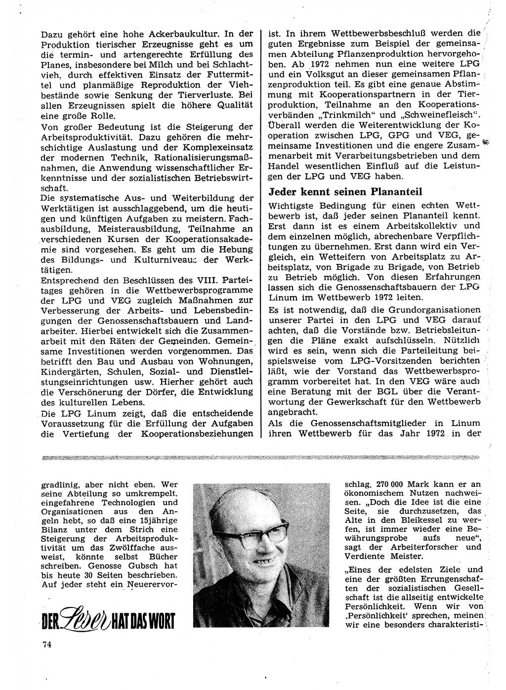 Neuer Weg (NW), Organ des Zentralkomitees (ZK) der SED (Sozialistische Einheitspartei Deutschlands) für Fragen des Parteilebens, 27. Jahrgang [Deutsche Demokratische Republik (DDR)] 1972, Seite 74 (NW ZK SED DDR 1972, S. 74)