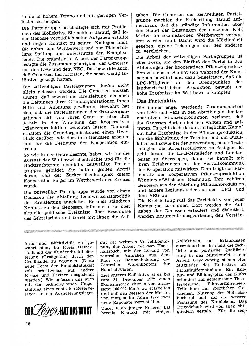 Neuer Weg (NW), Organ des Zentralkomitees (ZK) der SED (Sozialistische Einheitspartei Deutschlands) für Fragen des Parteilebens, 27. Jahrgang [Deutsche Demokratische Republik (DDR)] 1972, Seite 78 (NW ZK SED DDR 1972, S. 78)