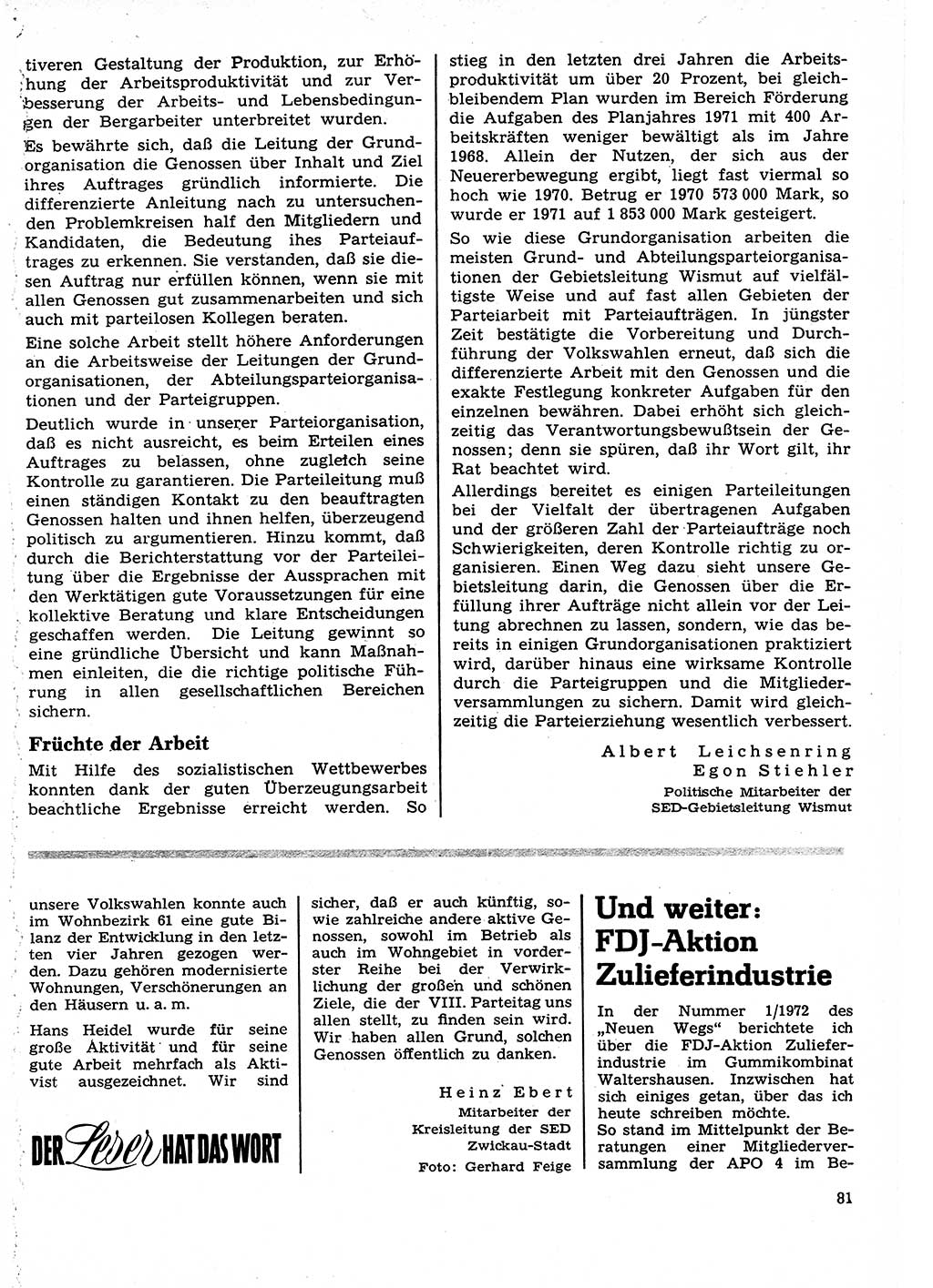 Neuer Weg (NW), Organ des Zentralkomitees (ZK) der SED (Sozialistische Einheitspartei Deutschlands) für Fragen des Parteilebens, 27. Jahrgang [Deutsche Demokratische Republik (DDR)] 1972, Seite 81 (NW ZK SED DDR 1972, S. 81)