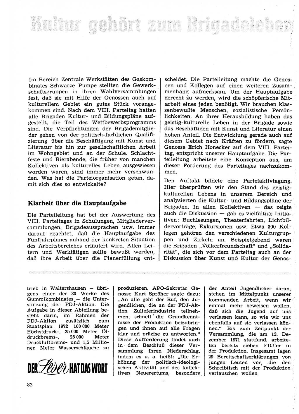 Neuer Weg (NW), Organ des Zentralkomitees (ZK) der SED (Sozialistische Einheitspartei Deutschlands) für Fragen des Parteilebens, 27. Jahrgang [Deutsche Demokratische Republik (DDR)] 1972, Seite 82 (NW ZK SED DDR 1972, S. 82)