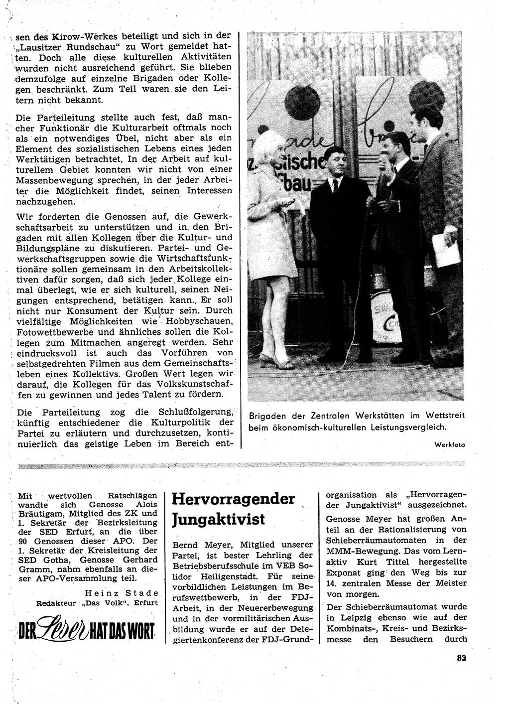 Neuer Weg (NW), Organ des Zentralkomitees (ZK) der SED (Sozialistische Einheitspartei Deutschlands) für Fragen des Parteilebens, 27. Jahrgang [Deutsche Demokratische Republik (DDR)] 1972, Seite 83 (NW ZK SED DDR 1972, S. 83)