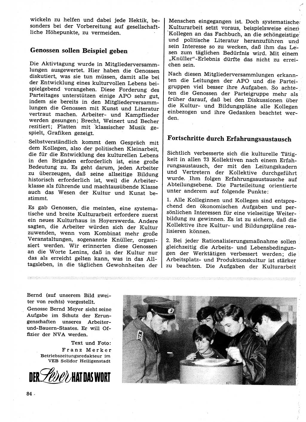 Neuer Weg (NW), Organ des Zentralkomitees (ZK) der SED (Sozialistische Einheitspartei Deutschlands) für Fragen des Parteilebens, 27. Jahrgang [Deutsche Demokratische Republik (DDR)] 1972, Seite 84 (NW ZK SED DDR 1972, S. 84)