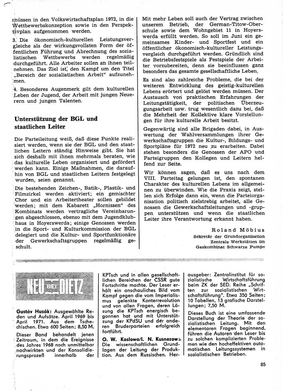 Neuer Weg (NW), Organ des Zentralkomitees (ZK) der SED (Sozialistische Einheitspartei Deutschlands) für Fragen des Parteilebens, 27. Jahrgang [Deutsche Demokratische Republik (DDR)] 1972, Seite 85 (NW ZK SED DDR 1972, S. 85)