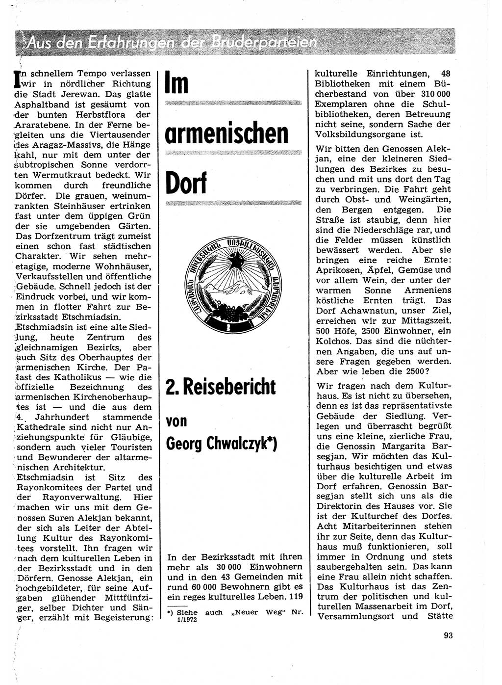 Neuer Weg (NW), Organ des Zentralkomitees (ZK) der SED (Sozialistische Einheitspartei Deutschlands) für Fragen des Parteilebens, 27. Jahrgang [Deutsche Demokratische Republik (DDR)] 1972, Seite 93 (NW ZK SED DDR 1972, S. 93)