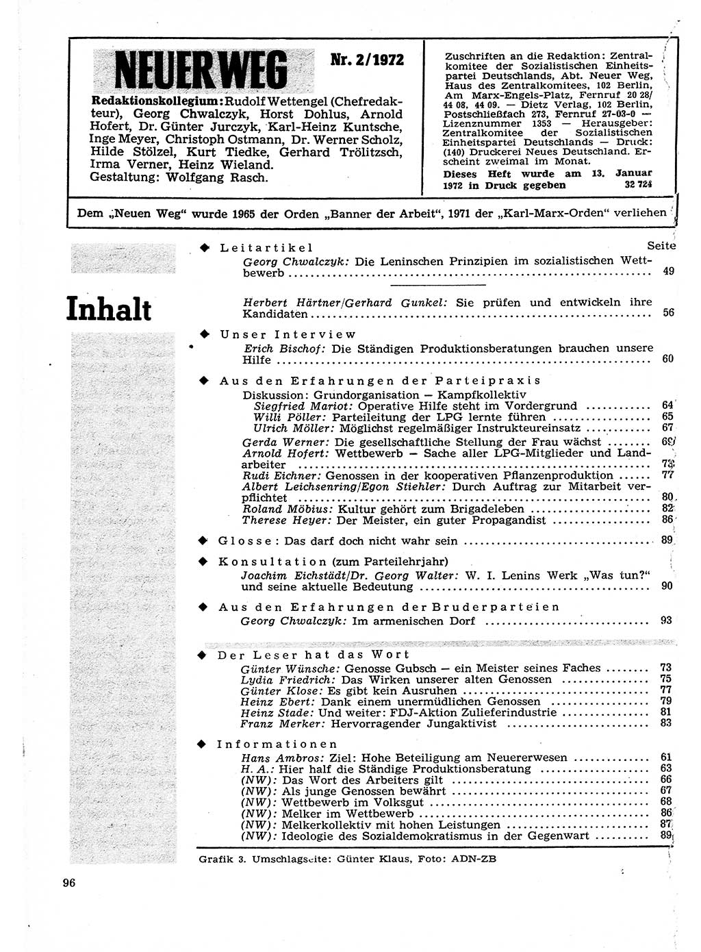 Neuer Weg (NW), Organ des Zentralkomitees (ZK) der SED (Sozialistische Einheitspartei Deutschlands) für Fragen des Parteilebens, 27. Jahrgang [Deutsche Demokratische Republik (DDR)] 1972, Seite 96 (NW ZK SED DDR 1972, S. 96)