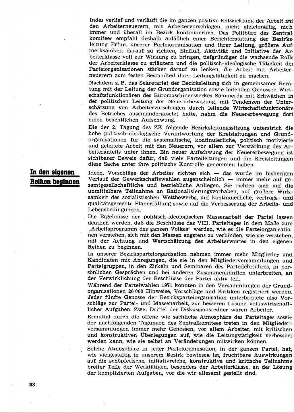 Neuer Weg (NW), Organ des Zentralkomitees (ZK) der SED (Sozialistische Einheitspartei Deutschlands) für Fragen des Parteilebens, 27. Jahrgang [Deutsche Demokratische Republik (DDR)] 1972, Seite 98 (NW ZK SED DDR 1972, S. 98)