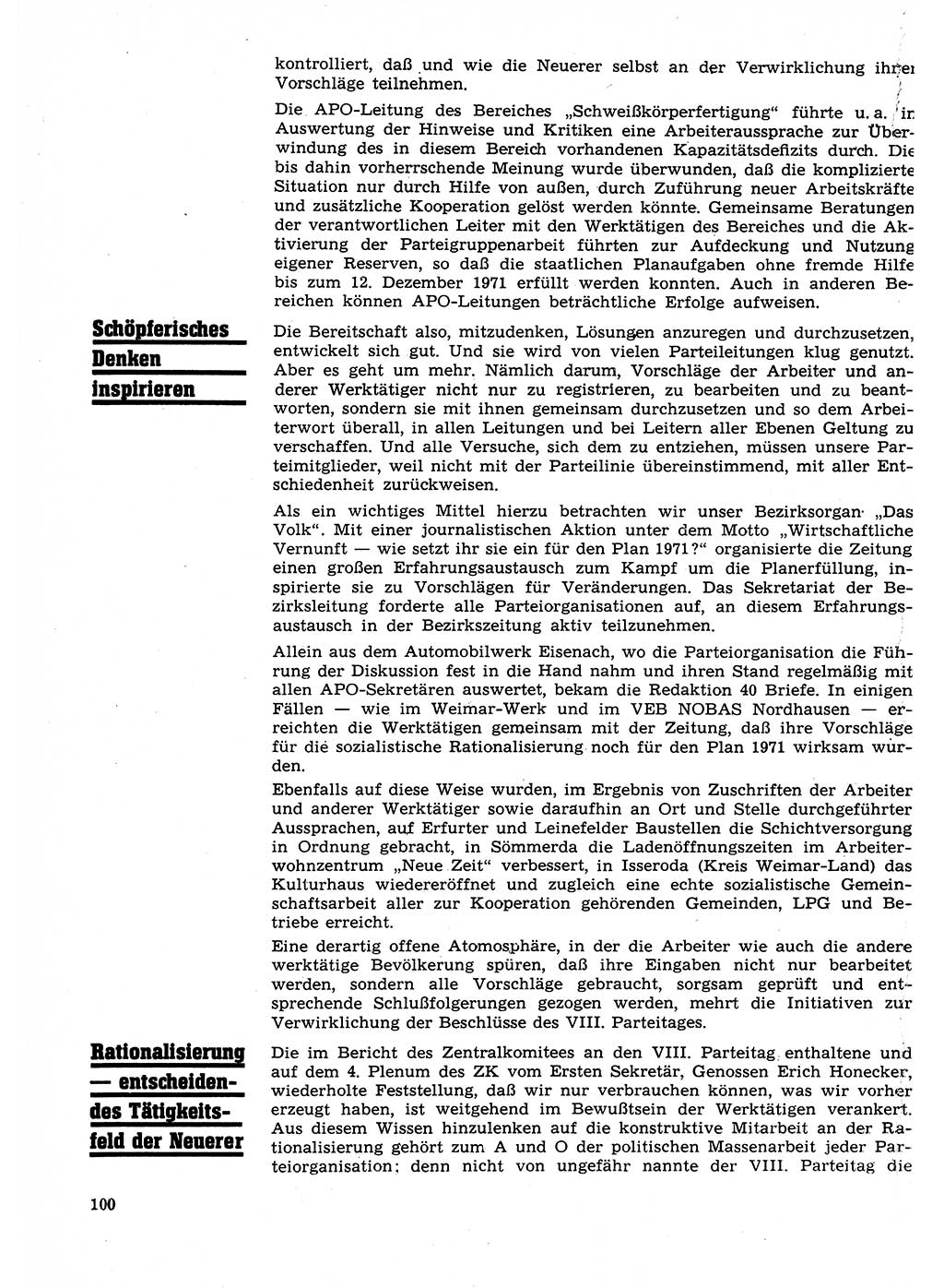 Neuer Weg (NW), Organ des Zentralkomitees (ZK) der SED (Sozialistische Einheitspartei Deutschlands) für Fragen des Parteilebens, 27. Jahrgang [Deutsche Demokratische Republik (DDR)] 1972, Seite 100 (NW ZK SED DDR 1972, S. 100)