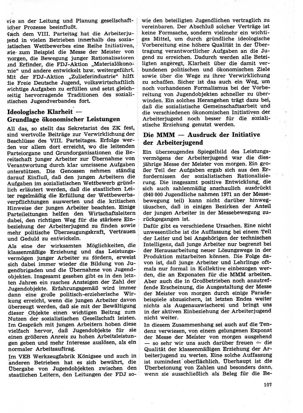 Neuer Weg (NW), Organ des Zentralkomitees (ZK) der SED (Sozialistische Einheitspartei Deutschlands) für Fragen des Parteilebens, 27. Jahrgang [Deutsche Demokratische Republik (DDR)] 1972, Seite 107 (NW ZK SED DDR 1972, S. 107)