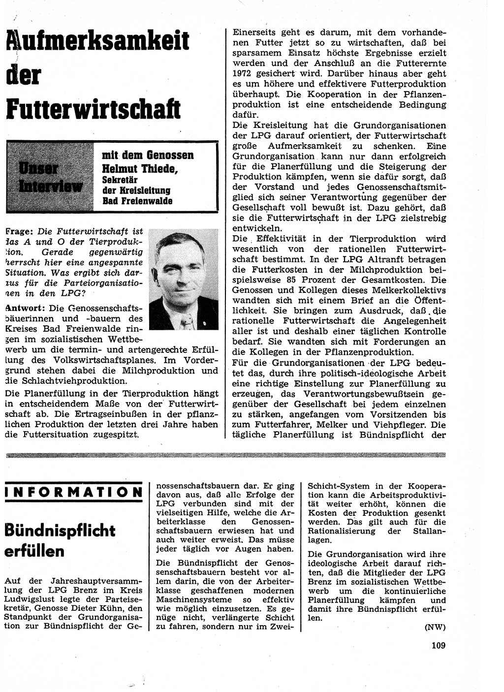 Neuer Weg (NW), Organ des Zentralkomitees (ZK) der SED (Sozialistische Einheitspartei Deutschlands) fÃ¼r Fragen des Parteilebens, 27. Jahrgang [Deutsche Demokratische Republik (DDR)] 1972, Seite 109 (NW ZK SED DDR 1972, S. 109)