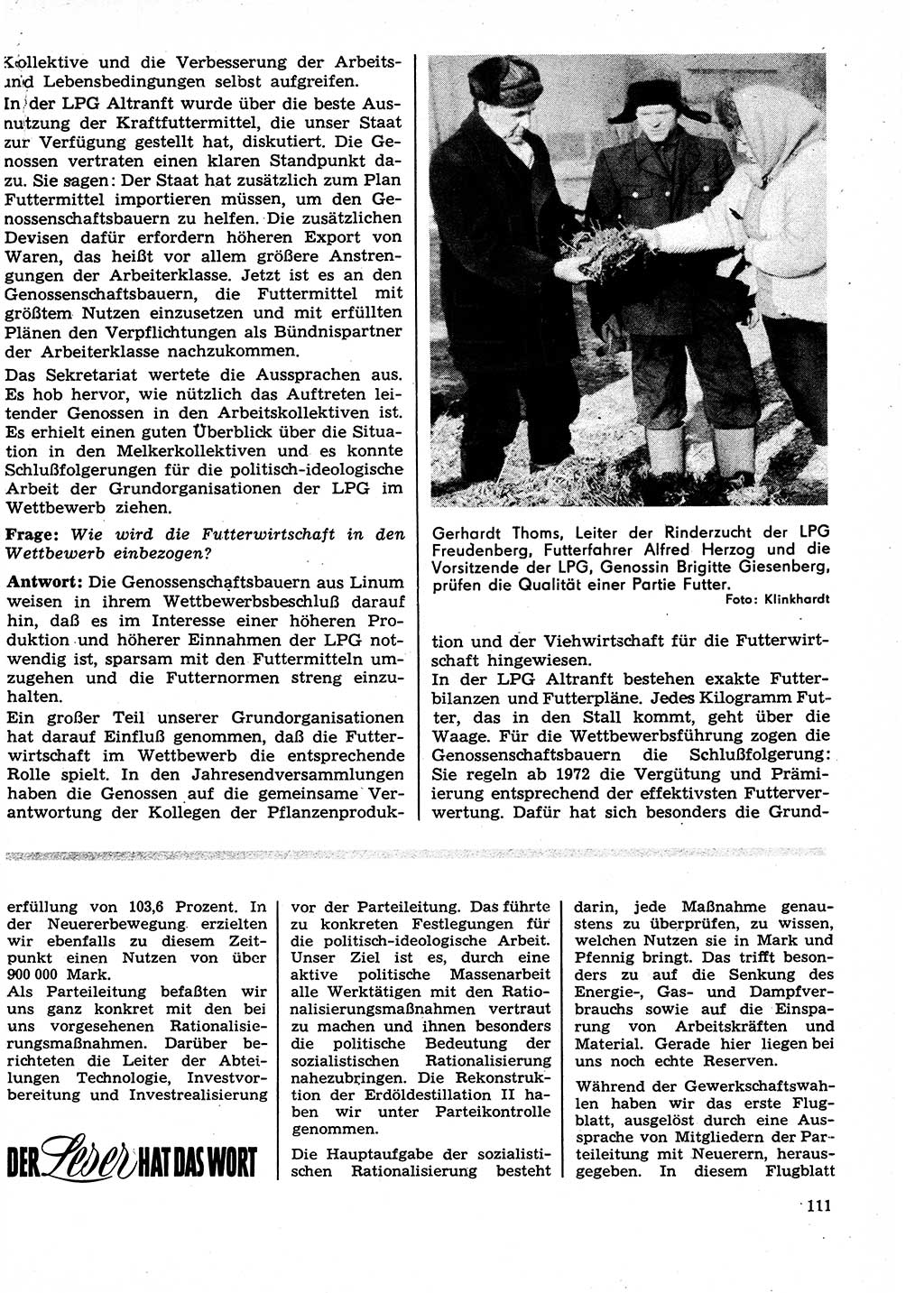 Neuer Weg (NW), Organ des Zentralkomitees (ZK) der SED (Sozialistische Einheitspartei Deutschlands) für Fragen des Parteilebens, 27. Jahrgang [Deutsche Demokratische Republik (DDR)] 1972, Seite 111 (NW ZK SED DDR 1972, S. 111)