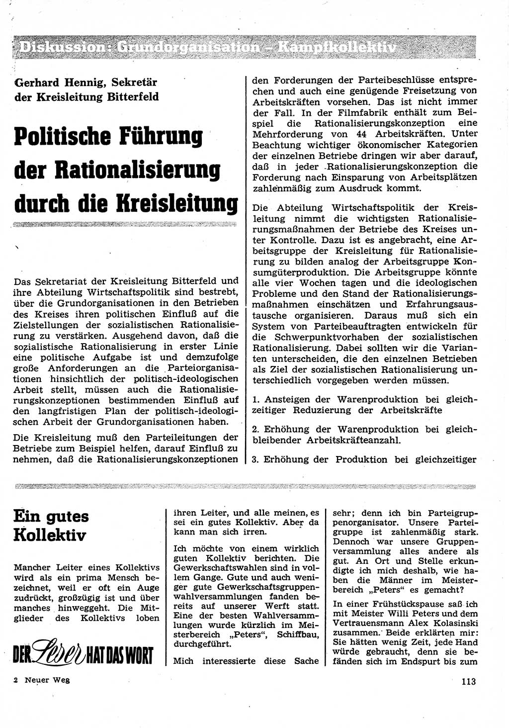 Neuer Weg (NW), Organ des Zentralkomitees (ZK) der SED (Sozialistische Einheitspartei Deutschlands) für Fragen des Parteilebens, 27. Jahrgang [Deutsche Demokratische Republik (DDR)] 1972, Seite 113 (NW ZK SED DDR 1972, S. 113)