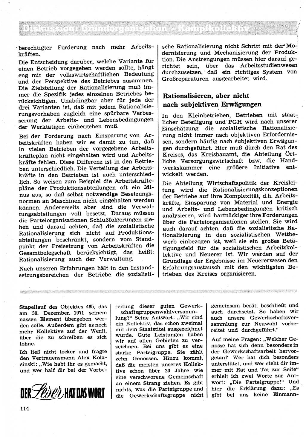 Neuer Weg (NW), Organ des Zentralkomitees (ZK) der SED (Sozialistische Einheitspartei Deutschlands) für Fragen des Parteilebens, 27. Jahrgang [Deutsche Demokratische Republik (DDR)] 1972, Seite 114 (NW ZK SED DDR 1972, S. 114)