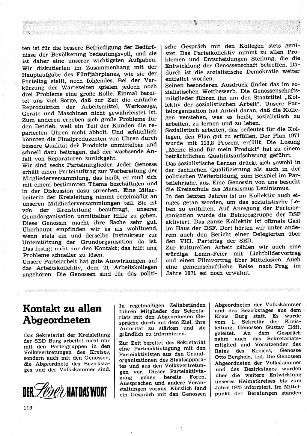 Neuer Weg (NW), Organ des Zentralkomitees (ZK) der SED (Sozialistische Einheitspartei Deutschlands) für Fragen des Parteilebens, 27. Jahrgang [Deutsche Demokratische Republik (DDR)] 1972, Seite 116 (NW ZK SED DDR 1972, S. 116)