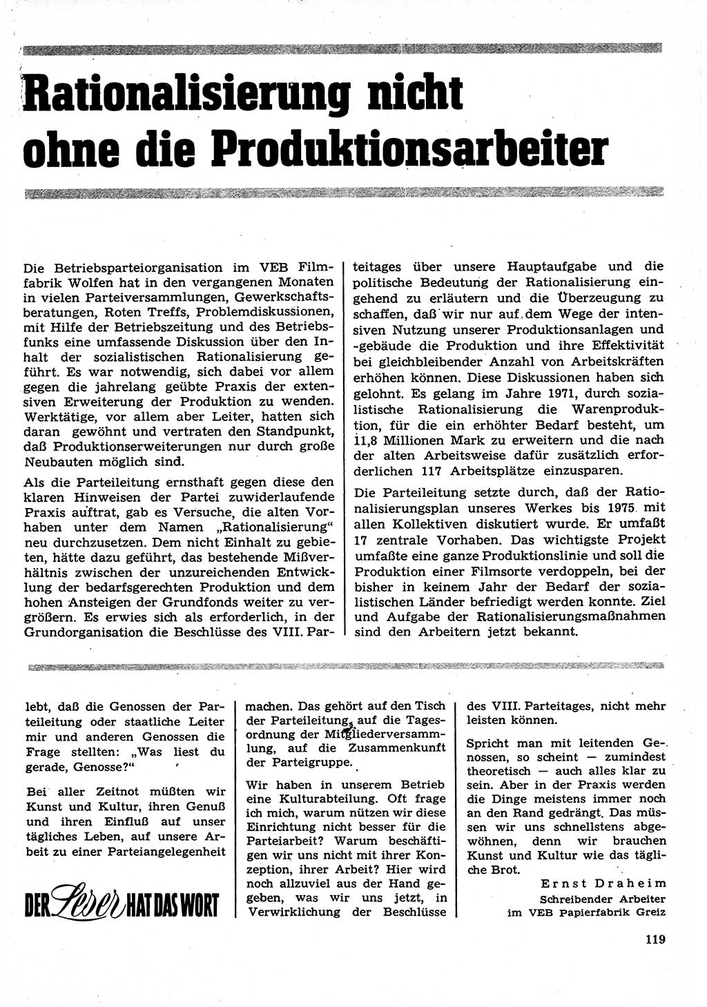 Neuer Weg (NW), Organ des Zentralkomitees (ZK) der SED (Sozialistische Einheitspartei Deutschlands) für Fragen des Parteilebens, 27. Jahrgang [Deutsche Demokratische Republik (DDR)] 1972, Seite 119 (NW ZK SED DDR 1972, S. 119)