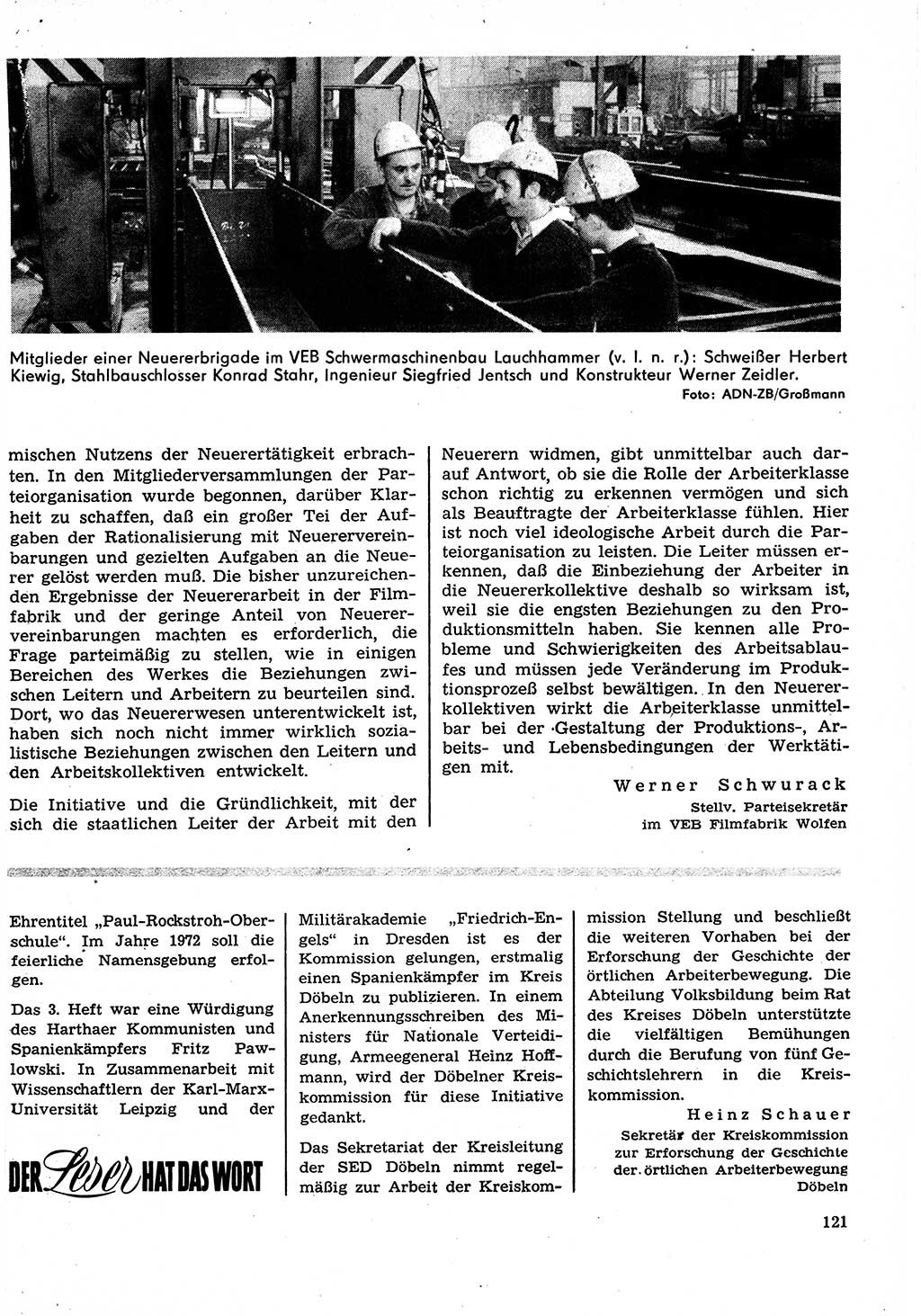 Neuer Weg (NW), Organ des Zentralkomitees (ZK) der SED (Sozialistische Einheitspartei Deutschlands) für Fragen des Parteilebens, 27. Jahrgang [Deutsche Demokratische Republik (DDR)] 1972, Seite 121 (NW ZK SED DDR 1972, S. 121)