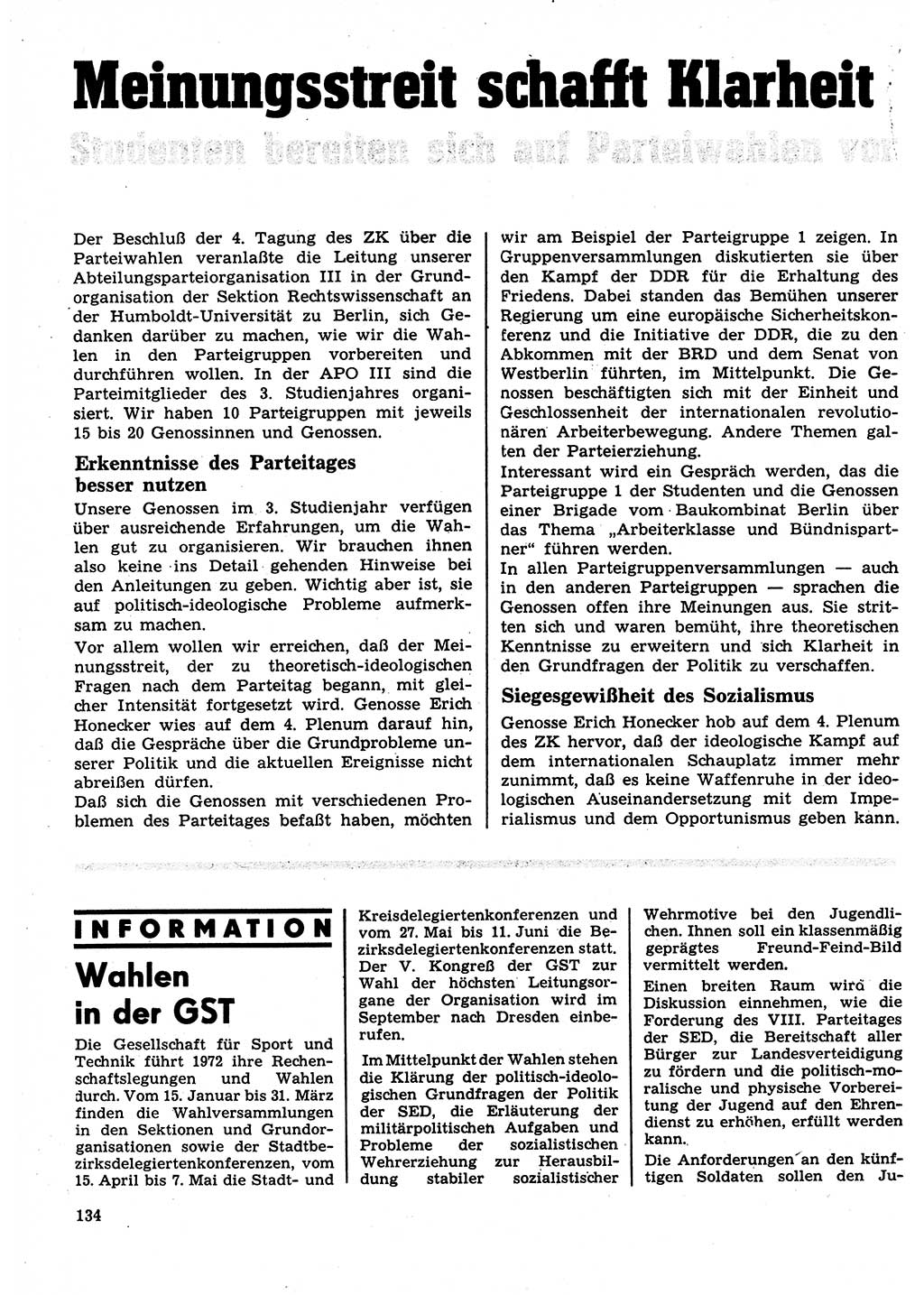 Neuer Weg (NW), Organ des Zentralkomitees (ZK) der SED (Sozialistische Einheitspartei Deutschlands) für Fragen des Parteilebens, 27. Jahrgang [Deutsche Demokratische Republik (DDR)] 1972, Seite 134 (NW ZK SED DDR 1972, S. 134)