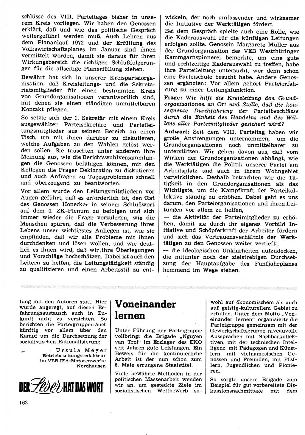 Neuer Weg (NW), Organ des Zentralkomitees (ZK) der SED (Sozialistische Einheitspartei Deutschlands) für Fragen des Parteilebens, 27. Jahrgang [Deutsche Demokratische Republik (DDR)] 1972, Seite 162 (NW ZK SED DDR 1972, S. 162)