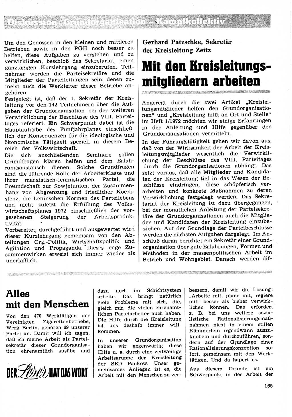 Neuer Weg (NW), Organ des Zentralkomitees (ZK) der SED (Sozialistische Einheitspartei Deutschlands) für Fragen des Parteilebens, 27. Jahrgang [Deutsche Demokratische Republik (DDR)] 1972, Seite 165 (NW ZK SED DDR 1972, S. 165)